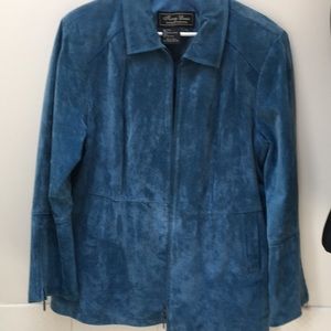 Blue suede jacket Petite XL zipper topstitching